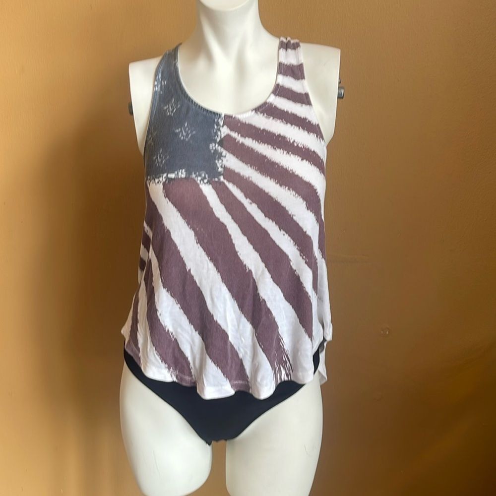 Ocean Drive Womens American Flag Flowy Tank Braided tie Size M